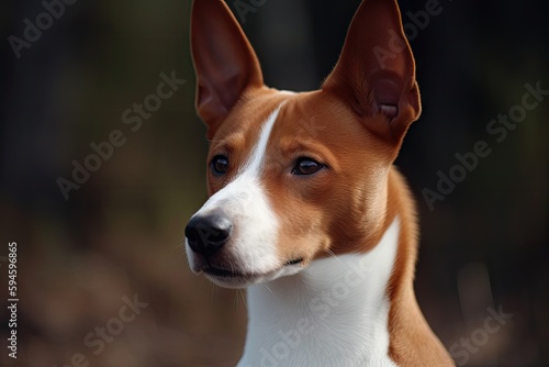 Basenji Kongo Terrier Dog, Red Basenji Portrait, African not Barking Dog, Abstract Generative AI Illustration