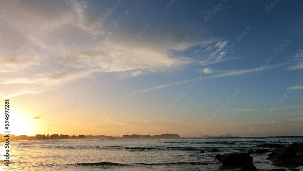 Time-Lapse of a Sunset at Currumbin Creek Beach, Gold Coast, Queensland, Australia. Time-Lapse of a Sunset at Currumbin Creek Beach, Gold Coast, Queensland, Australia.