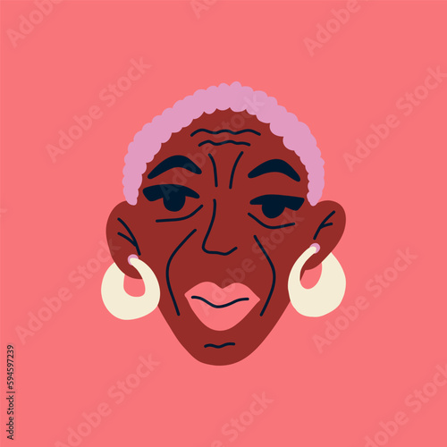 Portrait beautiful African american senior woman. Avatar of African old female character isolated on background. Hand drawn vector illustration for postcards, posters, social network.