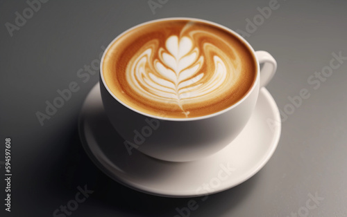 White mug with cappuccino and latte art, Generative AI