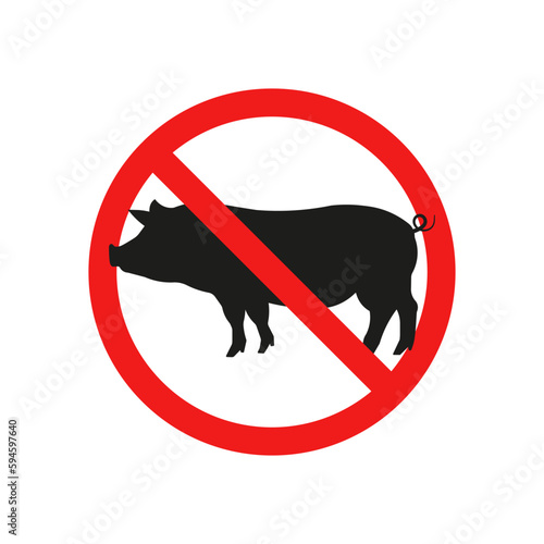 No pork icon. No pig. Pork free. Forbidden pig symbol. Vector. Flat design.