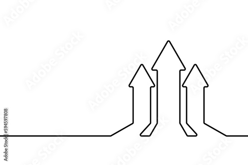 Growth arrow up. Grow upward chart icon. Black sign continuous line isolated on white background. Hand draw concept progress for design business print. Hands three arrows graphic. Vector illustration
