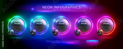 Neon with Dark Spheres Infographics Set