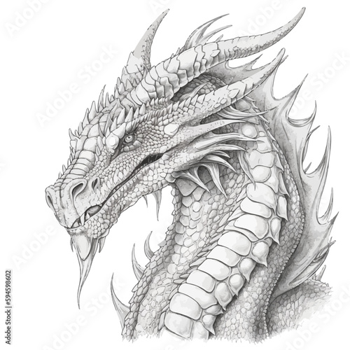 Chinese Dragon black and white drawing design 2d illustration. Traditional mystical creature vector coloring page © Roman