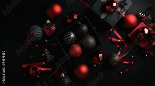 Christmass tmass gift in red paper isolated at black background..Created with generative AI