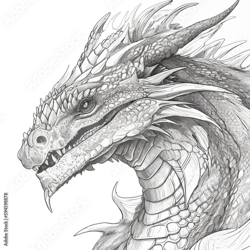 Chinese Dragon black and white drawing design 2d illustration. Traditional mystical creature vector coloring page