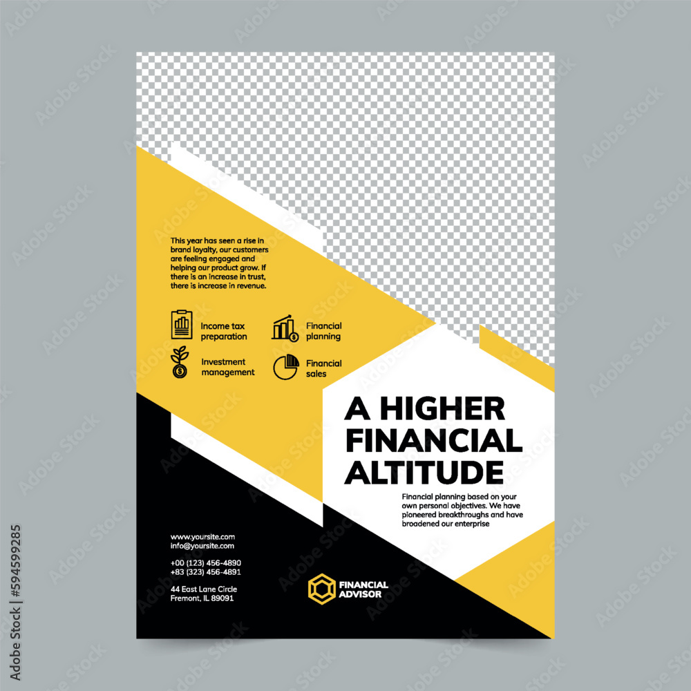 Financial Advisor Flyer Template. A clean, modern, and high-quality design of Flyer vector design. Editable and customize template flyer Financial Advisor Flyer Template. A clean, modern, and high-quality design of Flyer vector design. Editable and customize template flyer