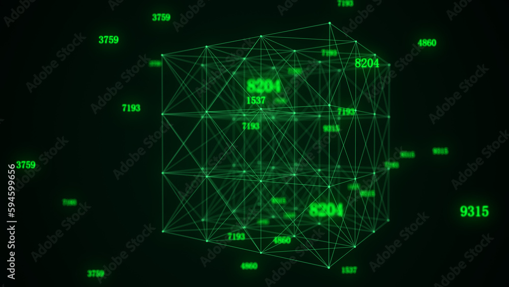 Futuristic cube of particles and lines. Network connection big data. Abstract technology background. 3d rendering. Futuristic cube of particles and lines. Network connection big data. Abstract technology background. 3d rendering.