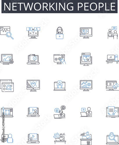 Networking people line icons collection. Uber, Cab, Lyft, Taximeter, Ride, Vehicle, Fare vector and linear illustration. Driver,Passenger,Meter outline signs set