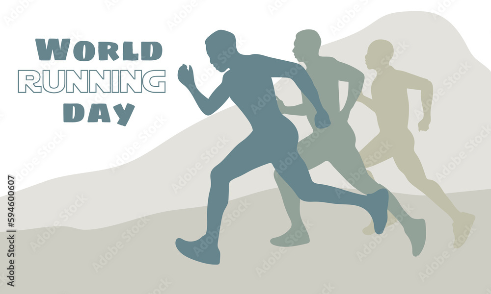 World Running Day. Vector poster design. The concept of a healthy lifestyle. Men run ahead of each other in nature. Flat vector illustration. A template for a banner, an advertising cover Competitions