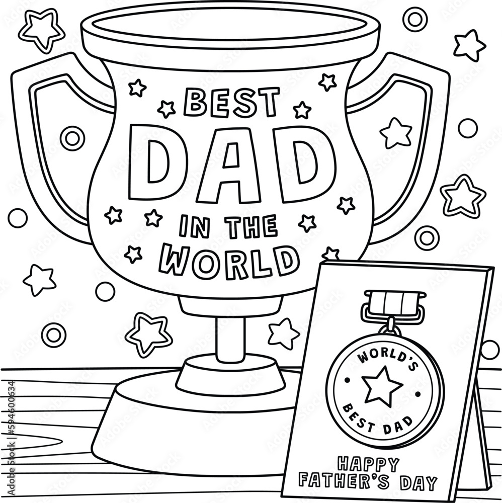 Fathers Day Trophy and Medal Coloring Page Stock Vector | Adobe Stock
