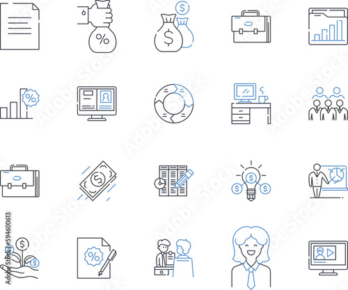 Real estate funds line icons collection. Portfolio, Yield, Equity, Diversification, REITs, Asset, Capital vector and linear illustration. Opportunity,Returns,Investment outline signs set