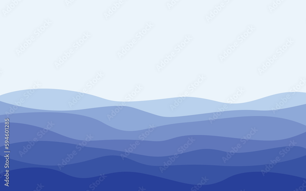 Abstract background with waves in blue tones, sea waves vector illustration.