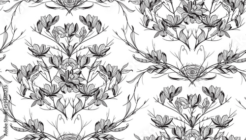 Fototapeta Naklejka Na Ścianę i Meble -  seamless lace pattern, vector illustration, magnolia flowers