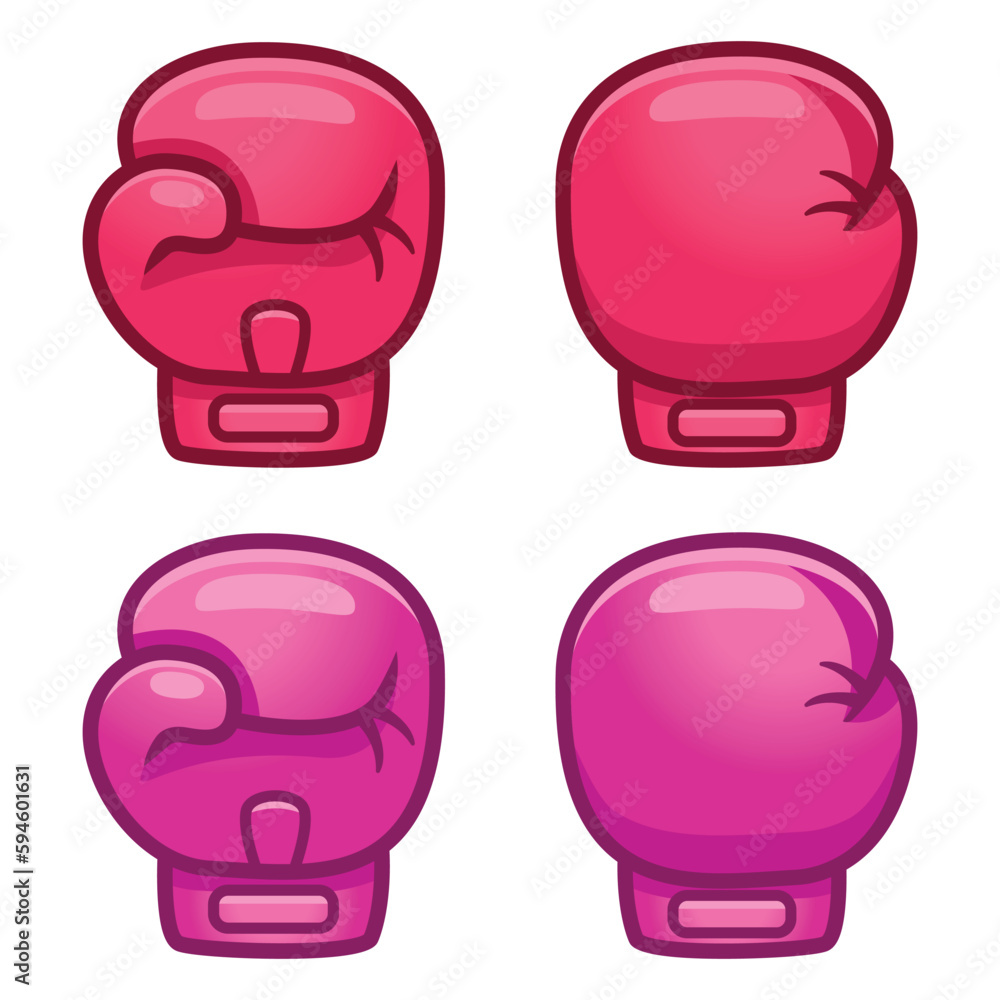 Cartoon pink boxing glove icon for girl and woman, front and back