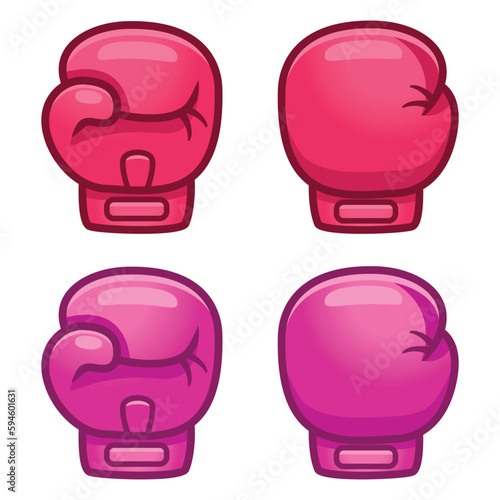 Cartoon pink boxing glove icon for girl and woman, front and back. Isolated vector illustration.