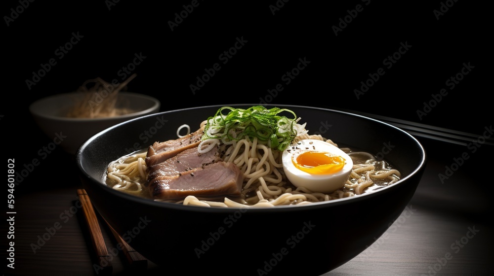 A bowl of shoyu ramen, a classic Japanese noodle dish made with thin wheat-based noodles and a soy sauce-based broth A bowl of shoyu ramen, a classic Japanese noodle dish made with thin wheat-based noodles and a soy sauce-based broth