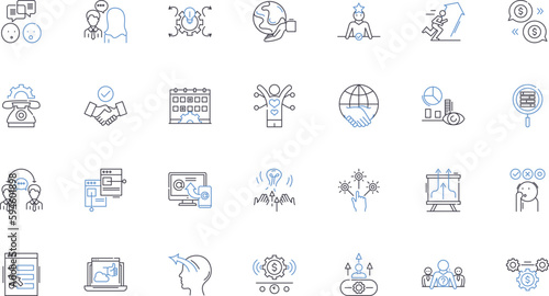 Leadership development line icons collection. Growth, Mentorship, Strategy, Empowerment, Vision, Inspiration, Direction vector and linear illustration. Influence,Motivation,Accountability outline