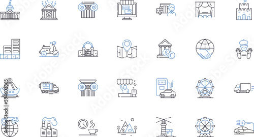 Retail hub line icons collection. Shopping, Convenience, Variety, Accessibility, Diversity, Ambiance, Lifestyle vector and linear illustration. Destination,Entertainment,Innovation outline signs set