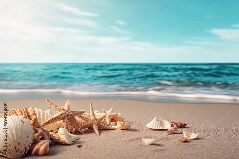 sea shells and starfish on the beach, aigenerative sea shells and starfish on the beach, aigenerative