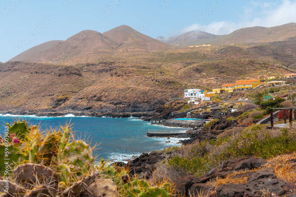 Beautiful coast of the village of La Caleta by the sea in El Hierro, Canary Islands, a summer morning