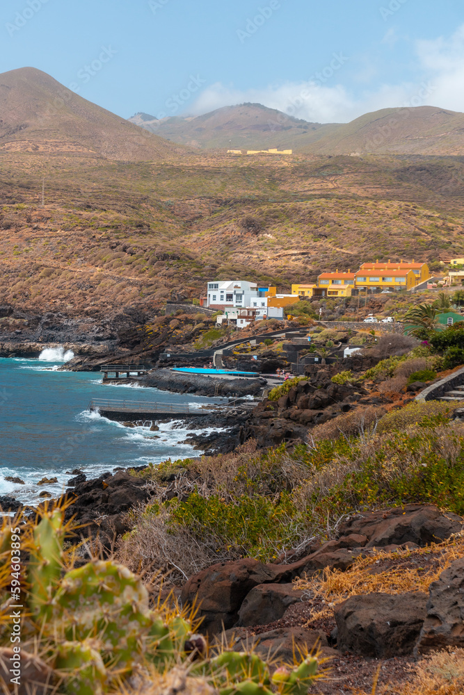 Beautiful coast of the village of La Caleta by the sea in El Hierro, Canary Islands, a summer morning