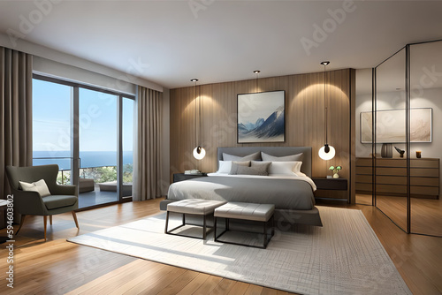 The interior design of a cozy and inviting bedroom for a young couple  with a focus on incorporating natural elements and a warm color palette    Generative AI