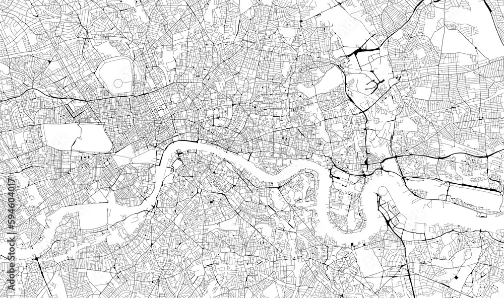 Monochrome city map with road network of London - obrazy, fototapety, plakaty 