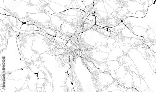 Monochrome city map with road network of Zurich