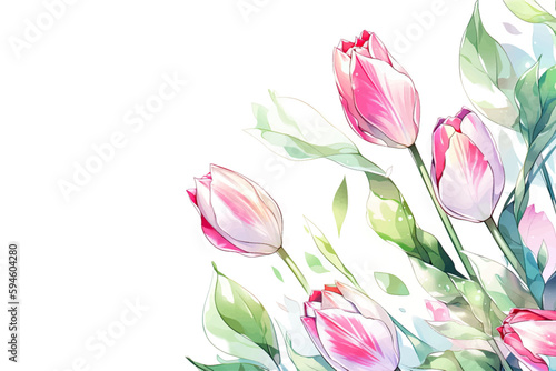 Vector watercolor banner with beautiful framed tulip flowers for spring or summer holiday, women's day, mother's day, wedding.
