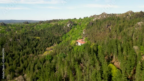 DRONE SHOT monastery of san pedro of rocas, esgos, ourense, spain hidden in mountain photo