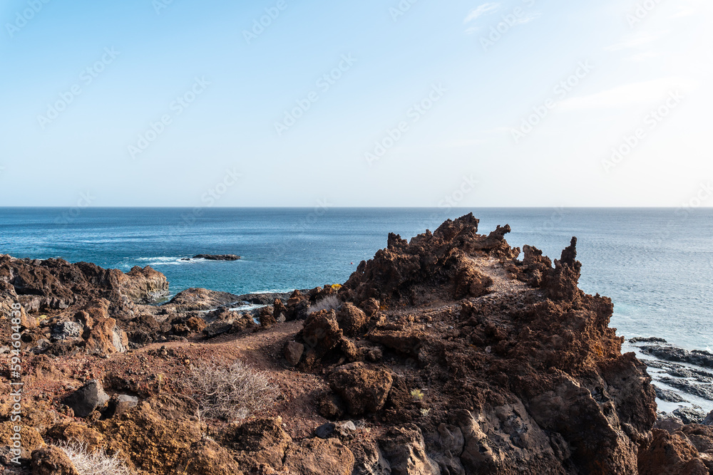 Volcanic trail on the beach of Tacoron on El Hierro, Canary Islands Volcanic trail on the beach of Tacoron on El Hierro, Canary Islands