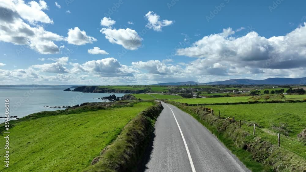 Ireland Coast Waterford Copper Coast drive drone view on a warm spring day Ireland Coast Waterford Copper Coast drive drone view on a warm spring day
