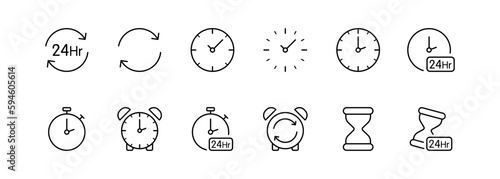 Time. Line icon, black, time icons. Vector icons.
