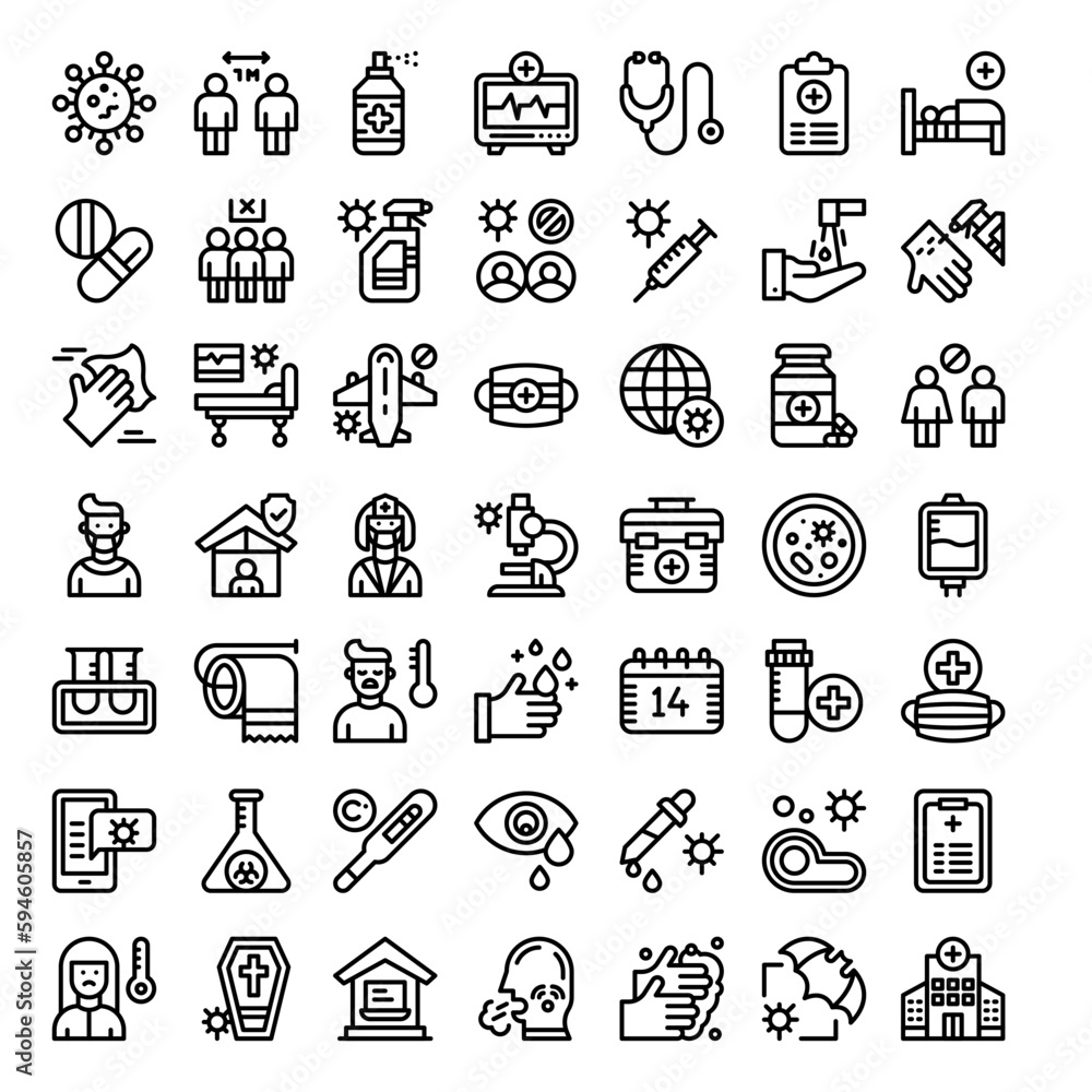 Fototapeta premium Vector coronavirus covid-19 icons set. quarantine icons isolated pack.