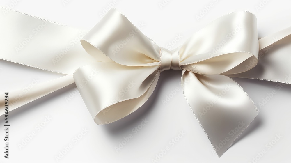 Naklejka premium Decorative red bow with horizontal red ribbon. Bbow for page decor isolated on white.. Created with generative AI