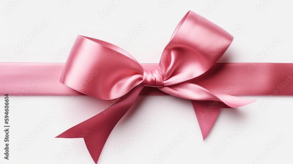 Decorative red bow with horizontal red ribbon. Bbow for page decor isolated on white.. Created with generative AI