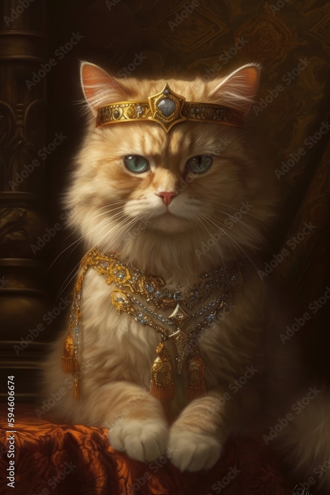 Portrait of a beautiful cat in a golden crown Generative Ai