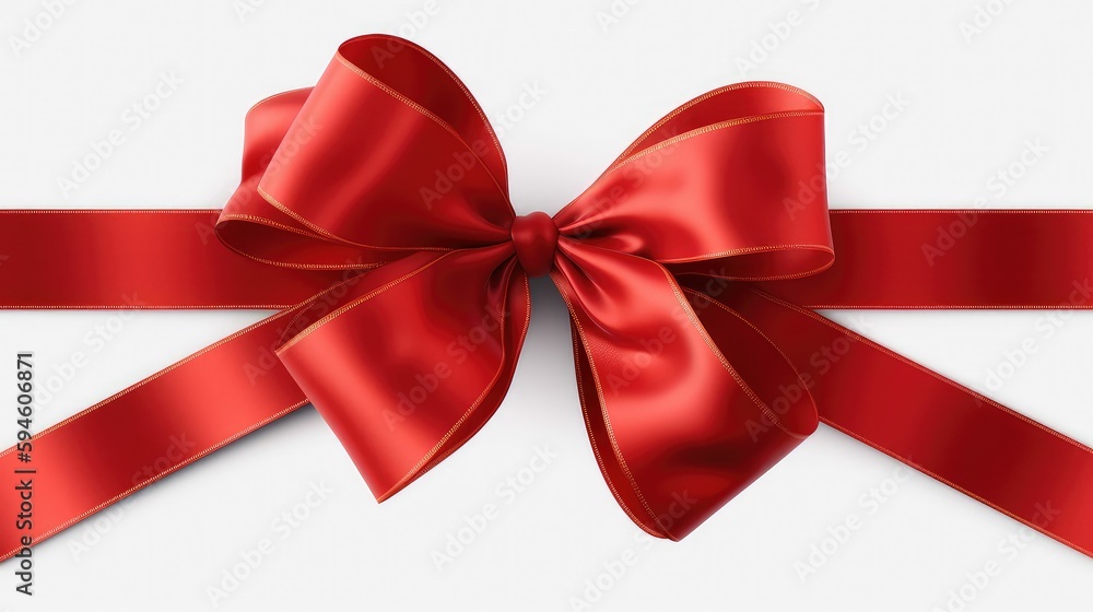 Decorative red bow with horizontal red ribbon. Bbow for page decor isolated on white.. Created with generative AI Decorative red bow with horizontal red ribbon. Bbow for page decor isolated on white.. Created with generative AI