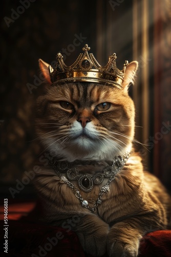 Portrait of a beautiful cat in a golden crown Generative Ai