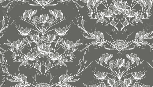 Mobileseamless lace pattern, vector illustration, magnolia flowers