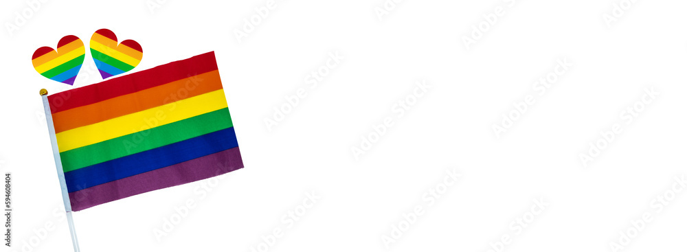 ภาพประกอบสต็อก Pride rainbow lgbt gay flag with rainbow hearts, LGBTQ+ ...