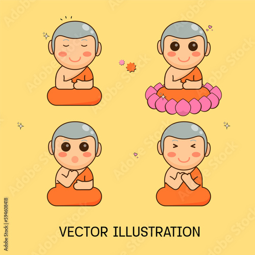 A set of buddhist monk in different positions.