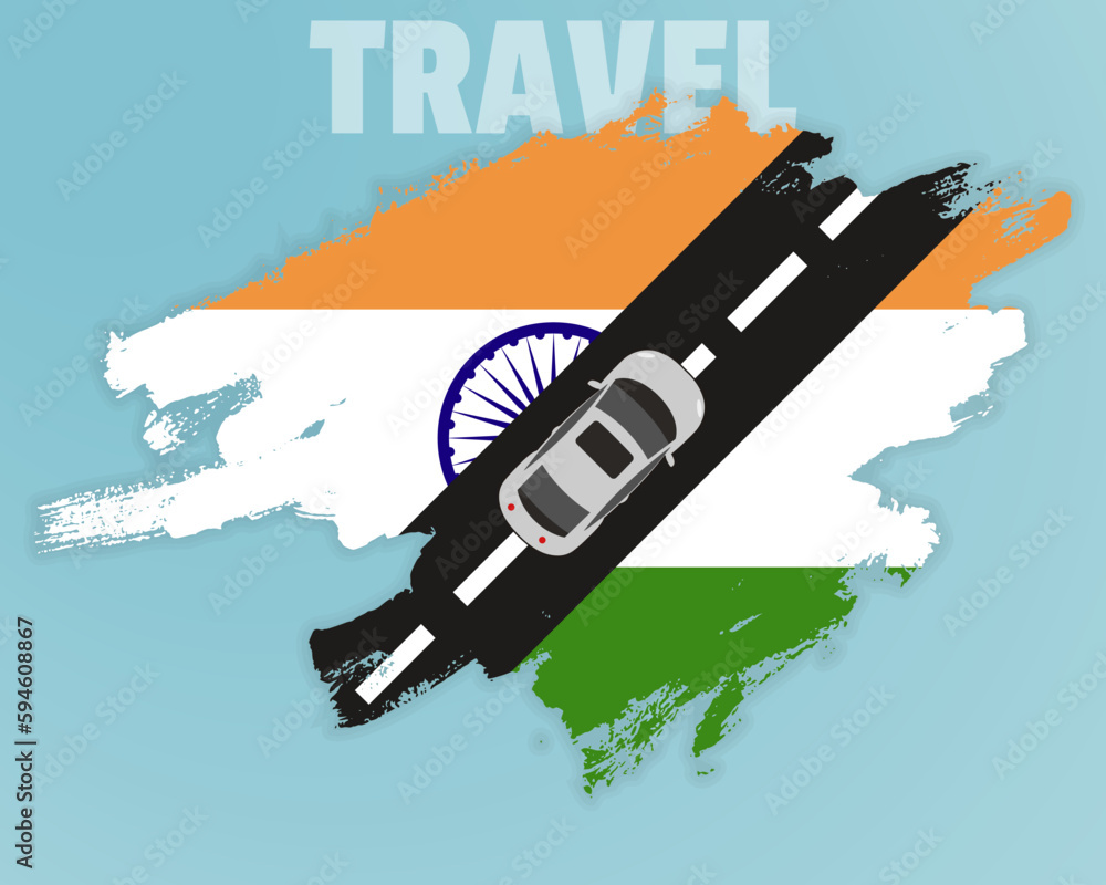 Travel to India by car, going holiday idea, vacation and travel banner concept