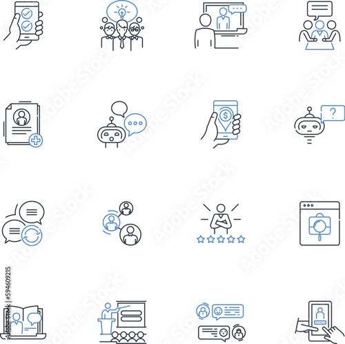 Exchanging news line icons collection. Communication, Information, Reports, Scoop, Update, Sharing, Bulletin vector and linear illustration. Dispatch,Breaking,Rumors outline signs set