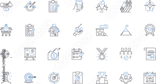 Missions line icons collection. Purpose, Assignment, Objective, Journey, Expedition, Quest, Adventure vector and linear illustration. Undertaking,Campaign,Operation outline signs set