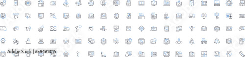 Technology line icons collection. Innovation, Automation, Robotics, Artificial intelligence, Augmented reality, Cloud computing, Cybersecurity vector and linear illustration. Blockchain,Gamification