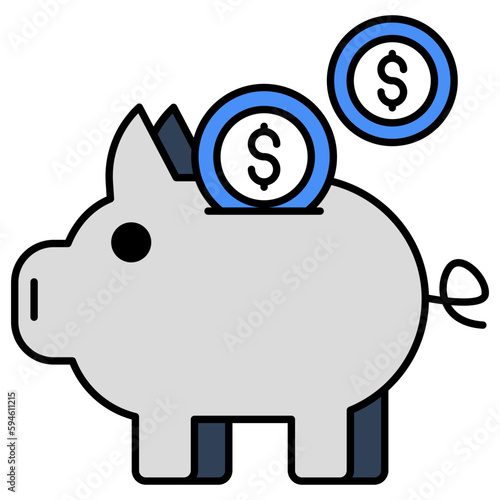 Dollar with penny showcasing piggy bank savings icon