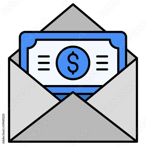 Money envelope icon in flat design
