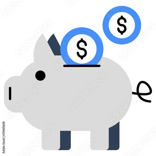 Dollar with penny showcasing piggy bank savings icon